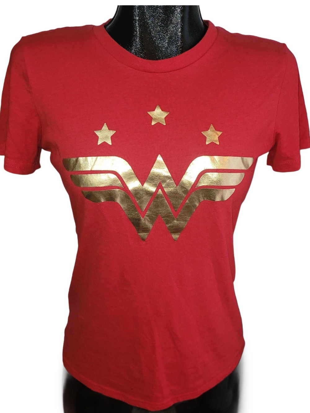 Red Wonder Woman Logo Tee with Gold Foil Front Size S
